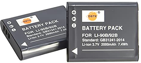 DSTE 2-Pack LI-90B LI-92B Ersatz Akku Kompatibel mit Olympus SH-1, SH-50, TG-1, TG-2, TG-3, TG-6