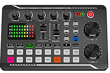 GeKLok Live Sound Card Bluetooth Sound Card Audio Mixer with 16 Sound Effects for Phone/Computer, for Music Recording/DJ