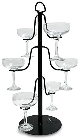 Display Stands Cocktail & Gin Glass Holder Tree in Black - Holds 6 Glasses - Made in UK (K150)