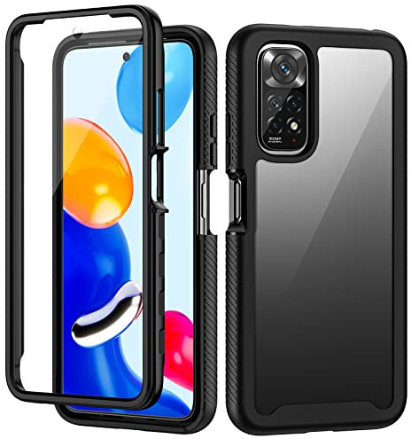 seacosmo Kompatibel mit Xiaomi Redmi Note 11 Hülle, 360 Grad vollschutz Handyhülle Redmi Note 11/11S Stoßfest Cover Rugged Schutzhülle mit eingebautem Displayschutz, Schwarz