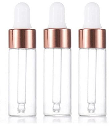 CMJ 3 x 5ml CLEAR Glass Bottles Ear Eye Drops Pipette Dropper ROSE GOLD WHITE Lid Aromatherapy Empty