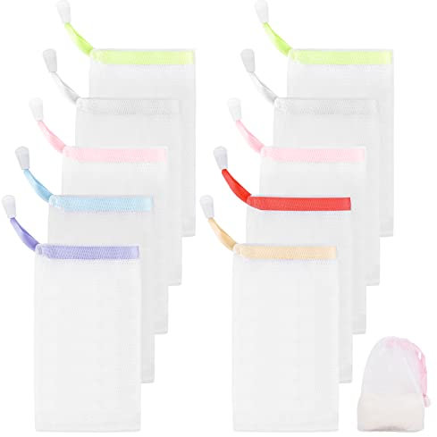 Jinlaili 10 Stück Seife Mesh Tasche, 9*15 cm Seifensäckchen, Nylon Seifenbeutel Set, Seifensack mit Kordelzug, Seifensäckchen aus Transparentem, Seifennetz für Baden Gesichtsreinigung, Körper Peeling