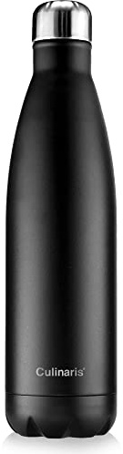 Culinaris - Edelstahl Isolierflasche, Trinkflasche, Thermoflasche, Auslaufsichere Wasserflasche - BPA Frei - Hält 24 Std. kalt & 12 Std. heiß (750 ml, Schwarz)