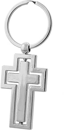 Porte-clés Croix Chrétienne Sur Pivot Argentée