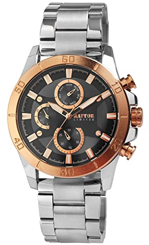 Raptor Limited Theo Herren-Uhr Edelstahl Multifunktion Analog Quarz RA20358 (silberfarbig grau roségoldfarbig)