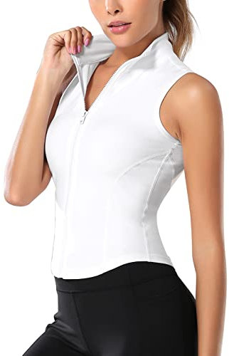 SEAUR Damen Tank Top Sport Fitness Oberteile Laufen Yoga Lauftop Eng Sporttop Ärmellos Reißverschluss Dünn Running Shirt - S