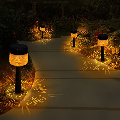LED Solarleuchten Garten, 4 Stück Solarlampen Außen Deko IP65 Wasserdicht Solar Wegeleuchte für Terrasse, Rasen, Hinterhöfe,Weihnachtsdeko (warmes gelb)