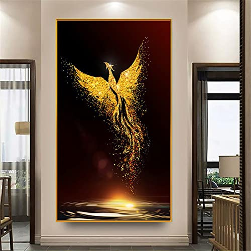 Instarry DIY 5D Diamant Painting Bilder Groß goldener Phönix Schlafzimmer Wohnzimmer Deko 100x50 cm