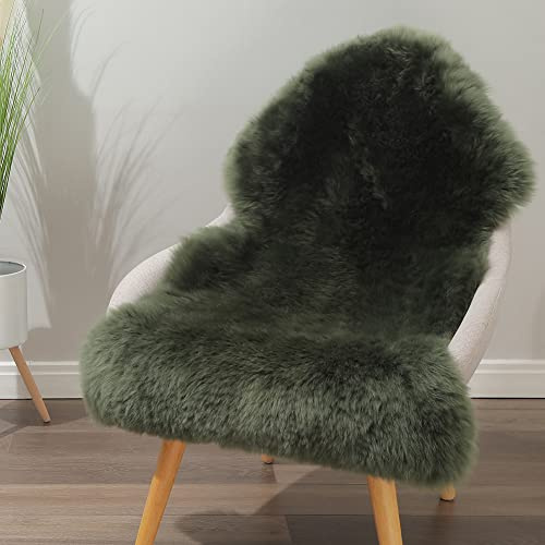 LLB Echter Schaffell-Teppich, Wollteppich, flauschiger zotteliger Fellteppich für Wohnzimmer, Kinderzimmer, echtes Schaffell, Überwurf, Lammfell, Teppich, Sofa, Matte, Stuhl, Sitzbezüge (Dunkelgrün,