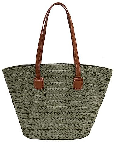 GSenhui Bolso de paja para mujer, bolso de playa de verano de paja grande, bolso de mimbre para mujer, bolso de paja con correa de hombro de piel, bolsas de paja tejida a mano bohemia, bolso de rafia