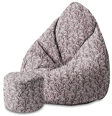 DreamRoots Sitzsack Erwachsene 80x80x120, Branches | Bean Bag 80x80x120 cm mit Lehne, Hocker & Bezug, Sitzkissen Boden, Chill Bubibag, mit Füllung