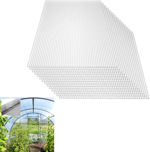 VA-Cerulean 28xPolycarbonat Hohlkammerstegplatten,Transparente Polycarbonat-Platte, 10,25 m²,UV-beständigen Doppelstegplatte Stegplatte Gewächshausplatte für Gewächshaus Garten