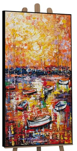 YS-Art XXL Abstrakt Acrylbild Hafen modernes Design Dekoration Boote