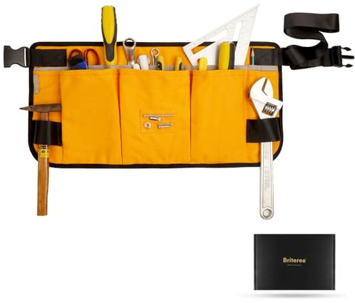 BRITEREE Taillen-Werkzeugschürze mit 18 Taschen, robuster Bauwerkzeuggürtel, Arbeitsschürze für Männer und Frauen, Geschenke für Männer, Vater, (Wasit-Yellow)