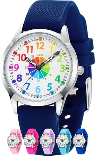SIMSAM Kinderuhr Junge ab 6, Lernuhr Kinder Uhr ab 8, Kinderuhr Mädchen 10 Jahre, Armbanduhr Kinder Uhren für Jungs 12 Jahre, Armbanduhr Mädchen Jungen, Kids Watch, Kinderuhren (Marineblau)