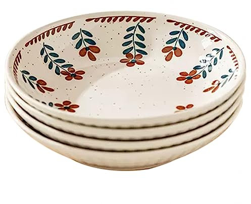 NGDECOR Piatti da Dessert In Ceramica, Set di 4 Piatti da Insalata In Porcellana da 8 Pollici, Piatti In Gres con Motivo a Fiori Vintage per Cucina, Piatti In Gres per Servire Snack, Antigraffio