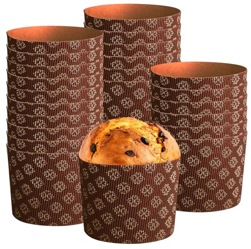 Adodotoe Moldes de papel Panettone, 12 moldes para pan de Pascua (5 pulgadas)
