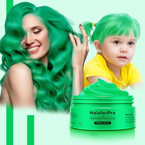 HAIOLORPRO Tinte temporal para el cabello verde, lavable, cera para hombres y mujeres, máscara de pelo para fiestas o cosplay, productos para teñir el cabello sin desorden (verde)