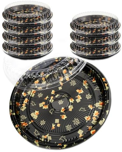 Mbsomnus 8 bandejas de sándwich con tapas, bandejas redondas de catering con tapas, bandejas de buffet, platos reutilizables para servir alimentos, aperitivos, pasteles, frutas (hoja, 32 cm)