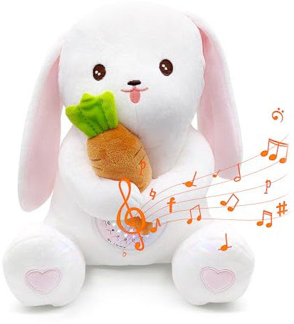 APUNOL Lapin Doudou Câlin Nuit paisible garantie|Peluche Veilleuse Bébé Musicale et Lumineuse|Veilleuse Doudou Bruit Blanc Bébé|Avec détection des pleurs|Cadeau Naissance Fille et Garçon Nouveau né