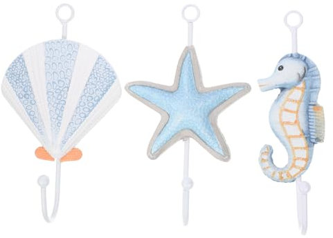 JOINPAYA Lot de 3 crochets muraux nautiques pour enfants : porte-serviette de plage, crochet mural en fer forgé, support mural en métal pour voilier, poissons, vêtements, serviettes, sacs, accessoires