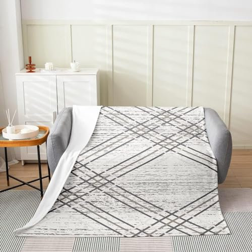 Kuscheldecke Flauschig 100x135 Linie 3D Decke Graue Mode Flanell Fleecedecke Weich und Warme Wohndecken Kuscheldecken Sofa Bett Überwurfdecke Sofadecke Couch Blanket 1345Y