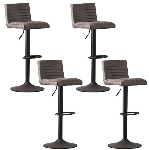 2er-Set Barstühle, höhenverstellbarer 86-106 cm Barhocker, 360° drehbarer Tresenhocker, Drehstühle mit gepolsterter Sitzfläche aus Samt für Bar, Küche, Bistro, Counter, Esszimmer und Café (4, PU grau)