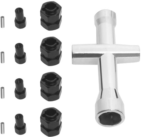 ECSiNG 4 Stück Verlängerte 7 mm Sechskant-Radnaben aus Schwarzem Messing 8 mm Dicke Spurverbreiterungen Kompatibel mit SCX 24 1/24 RC-Car mit Kreuzschlüssel