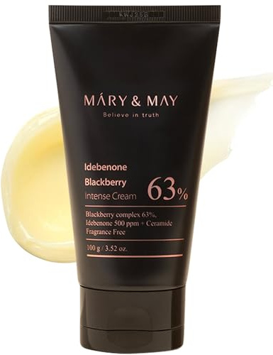 Mary&May Crema de Mora con Idebenona | Hidratante Antioxidante Coreano con 5 Ceramidas y Ácido Hialurónico | Reparación de la Barrera Cutánea e Hidratación por 48 horas 100g