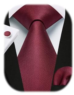 Enlision Krawatte Burgund Herren Hochzeit Einfarbige Krawatten mit Einstecktuch und Manschettenknöpfe Set Seide Dunkelrote Schlips Herren Elegant