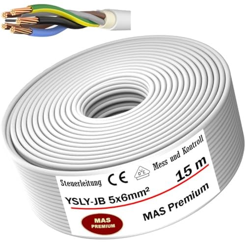 MAS Premium 5-70m YSLY-JB 5x6 mm² Flexibles Steuerkabel grau Verlege Kabel Mess-, Kontroll- und Regelungsleitung für Werkzeugmaschinen Steuerleitung E-Auto Ladebox Anschluss zur Ladestation (15m)