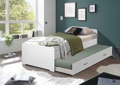 AVANTI TRENDSTORE - Barile - Letto singolo con letto estraibile, in legno laminato nel colore bianco. Dimensioni ca. LAP 97x67x206 cm
