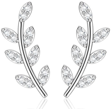 JeweBella Ohrstecker Silber 925 für Damen Mädchen Zirkonia Blatt Ohrstecker Hypoallergene Kletterer Ohrringe Silber 925 Stercker Silber/Gold