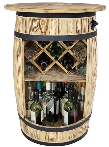 WEECO Baril de vin en Bois opalin - Table de Bar Rustique avec étagères et Porte-Bouteilles - Meuble de Rangement pour Bouteilles de vin 80x50 cm