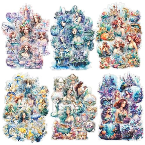 180PCS Mädchen Vintage Sticker Set Kraeoke Unterwasserwelt PET Scrapbooking Sticker Dekorative Fotoalbum Sticker Ästhetische Aufkleber für Scrapbook und Bullet Journal Zubehör
