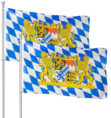 2 Stück Bayern Flagge, 90 x 150 cm Bayerische Fahne, Deutschland Bayerische Fahnen, Bayerische Flagge mit Messing-Ösen, Oktoberfest Deko Fahnen für Indoor und Outdoor