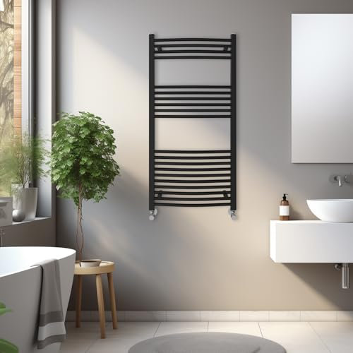 Blümme Heated Towel Rail Bathroom Ladder Radiator Curved 1200 x 600mm Central Heating Towel Radiator Warmer Black