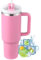 PRAOAHEI 40oz Thermobecher mit Strohhalm und Henkel, 1180 ML Doppelwandiger Edelstahl Heiße Kalte Getränke Vakuum Trinkbecher, Kaffeebecher für Zuhause Reisen Peony Rosa