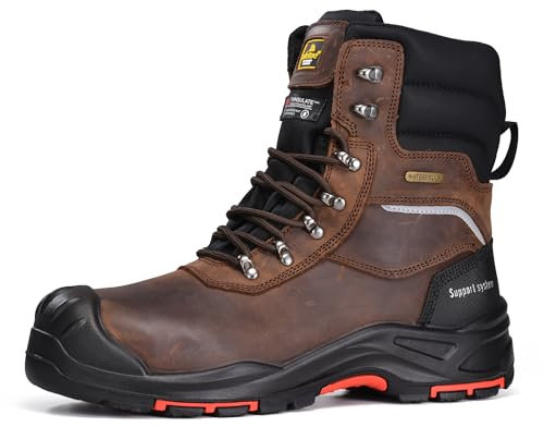SAFETOE Bottes de sécurité imperméables en cuir de vachette 9552 pour homme - Bottes de travail à bout composite - Résistantes au contact chaud - Isolation thermique - Antistatique - S7S SR CI HI FO