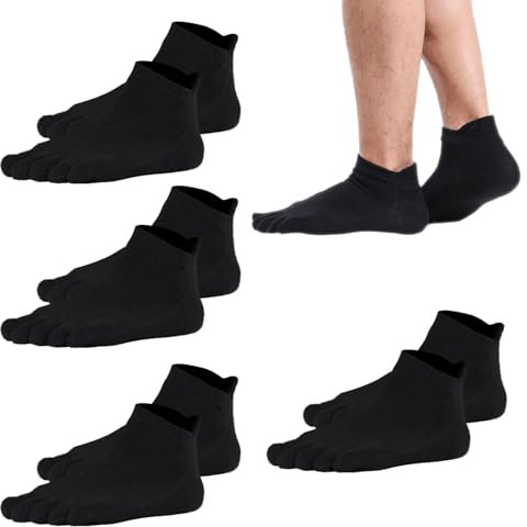 UILYNIU 4 Paires Chaussettes à Doigts Homme Sport, Chaussettes Basses, Sockettes Running Coton Respirant, Sport Coton Socquettes, Orteils Séparés Chaussette Basse pour Running Fitness (Noir)