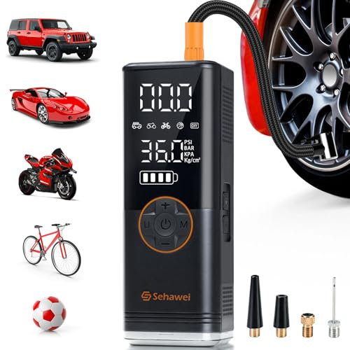 Sehawei Elektrische Luftpumpe mit 20000mAh Akku Luftpumpe, 150PSI Luftpumpe Elektrisch Fahrradluftpumpe Kompressor mit Dual LCD-Bildschirm Reifenpumpe für Fahrrad, Motorrad, Auto