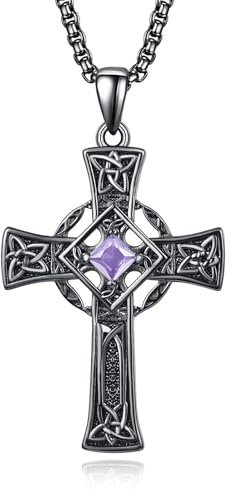 ADMETUS Schwarz Keltisches Kreuz Anhänger Silber 925 Juni Geburtsstein Kette Schwarz Keltischer Kreuz Kette mit Geburtsstein Schmuck Geschenke für Herren