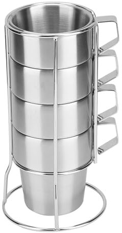 Tazza di caffè. Set di 4 Tazze da caffè in Acciaio Inossidabile 304 con Supporto, Eleganti e pratiche, Solide per la casa o Il Bar