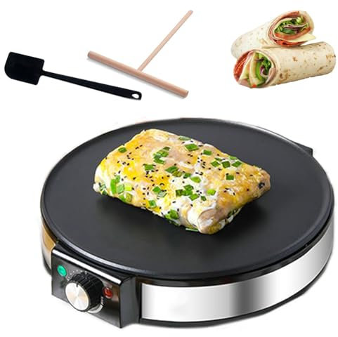 ZbOLi 1200W Electric Pancake Maker, Household Non-stick Crepe Maker, Adjustable Temperature Control Grill Pan, 30cm (12 Inch) Cast Iron Egg Pancake Grill Pan, Extra Large Cooking Surface for Pancakes