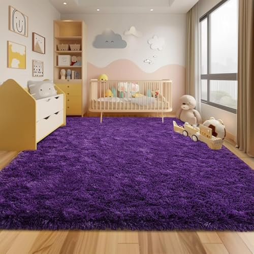 HOKXUAN Teppich Wohnzimmer Hochflor 200 x 240 cm Extra Weich, Pflegeleicht Flauschiger Teppich Zottelige Weiche Teppiche Modernes Einfarbiges Design für Küche, Schlafzimmer, Lila