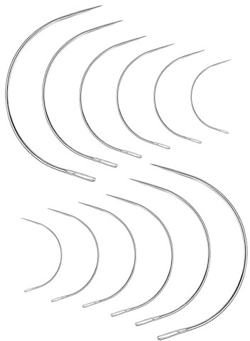 12 Stück Gebogene Nadeln Set - Rundnadel, Gebogene Nadeln, Polsternadeln, Leder Nähen Nadel Dünn, Hand Sticknadeln,Gebogene Nähnadel,Sattlernadeln,Rund Leder Sattlernadel,Perücke C Gebogene Nadeln
