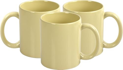 Large Ceramic Coffee Tea Mugs Set 300ml & 400ml Capacity Wide Cups with Easy Grip Handle Microwave Dishwasher Safe Perfect for Family & Gifting (Cream-300mlX3)
