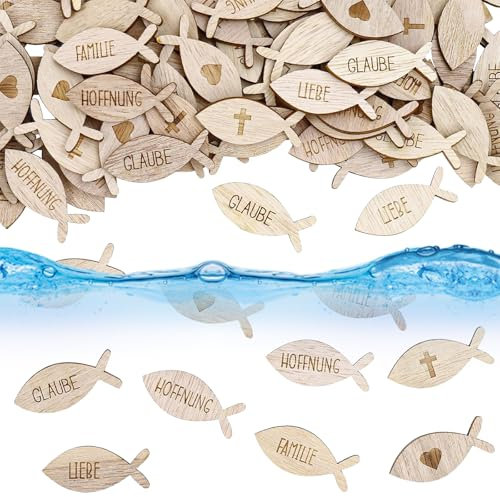 SZSMW 120 Tischdeko Konfirmation - Holzfische Deko - Streudeko Taufe - Ideal Zum Dekorieren Von Karten, Einladungen, Geschenketikeln, Glasflaschen, Fotoalben, Kerzen, Esstischen, Sitzkarten
