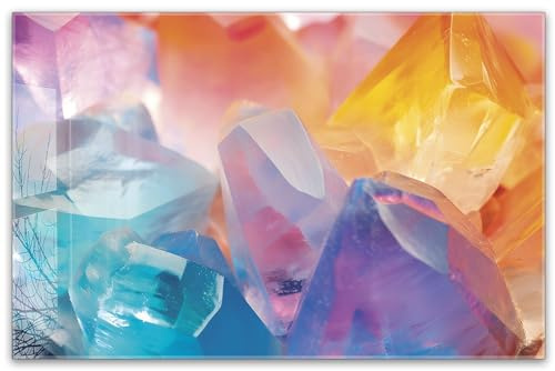 Herdabdeckplatte 80x52 cm einteilig aus 4mm ESG Glas | Bunte Kristalle – Funkelnde Edelsteine in Blau, Lila & Orange | Herd Abdeckung Induktion Schneidebrett Glasplatte für Ceranfeld