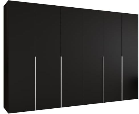MEBLE KRYSPOL - Kleiderschrank - Drehtürenschrank - Schrank 300 x 202 x 52 cm - Moderner Garderobenschrank Schlafzimmer, Flur, Jugendzimmer - Schwarz, Griff Kaschmir - Alicante 1